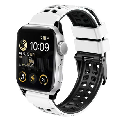 For Apple Watch SE 2022 40mm Twill Dual-row Buckle Silicone Watch Band(White Black) by bashfashion