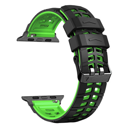 For Apple Watch SE 2022 44mm Twill Dual-row Buckle Silicone Watch Band(Black Green) by bashfashion