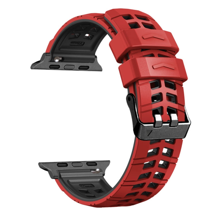 For Apple Watch Series 7 41mm Twill Dual-row Buckle Silicone Watch Band(Red Black) by bashfashion