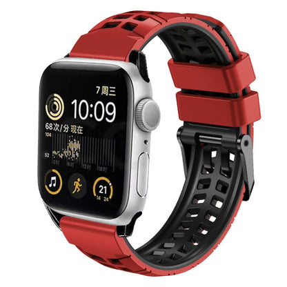 For Apple Watch SE 40mm Twill Dual-row Buckle Silicone Watch Band(Red Black) by bashfashion