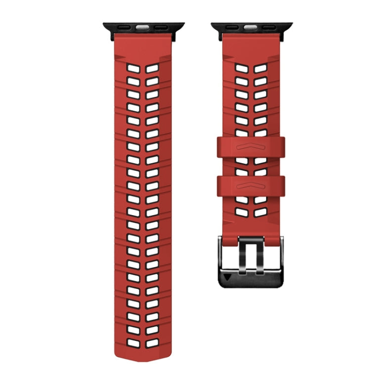 For Apple Watch Series 6 40mm Twill Dual-row Buckle Silicone Watch Band(Red Black) by bashfashion