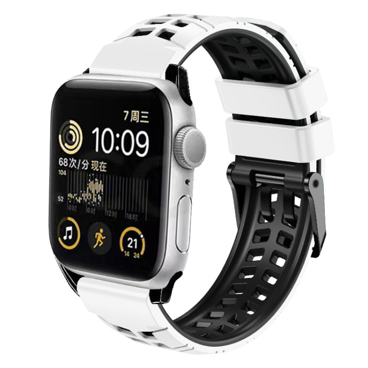 For Apple Watch Series 6 44mm Twill Dual-row Buckle Silicone Watch Band(White Black) by bashfashion