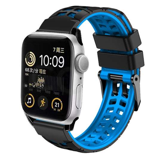 For Apple Watch Series 5 44mm Twill Dual-row Buckle Silicone Watch Band(Black Blue) by bashfashion