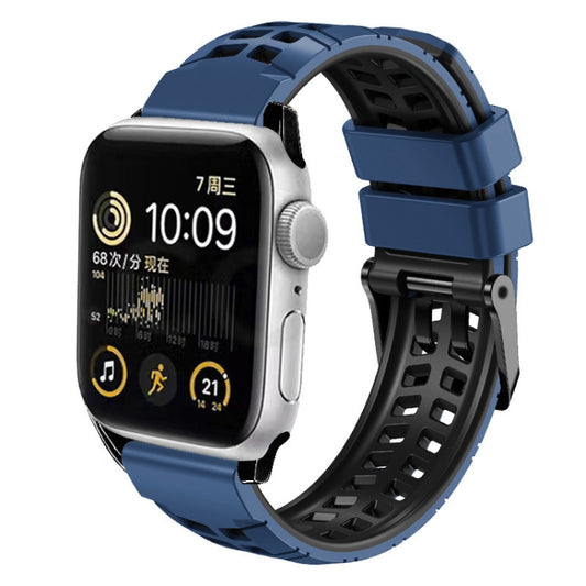 For Apple Watch Series 5 40mm Twill Dual-row Buckle Silicone Watch Band(Midnight Blue Black) by bashfashion
