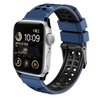 For Apple Watch Series 4 44mm Twill Dual-row Buckle Silicone Watch Band(Midnight Blue Black) by bashfashion