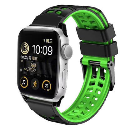 For Apple Watch Series 3 42mm Twill Dual-row Buckle Silicone Watch Band(Black Green) by bashfashion