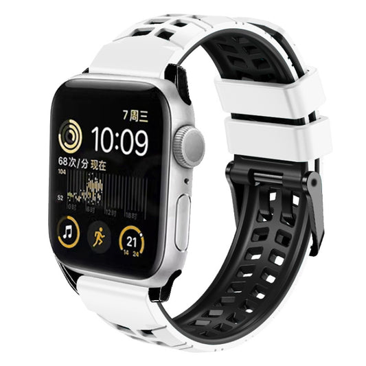 For Apple Watch Series 2 42mm Twill Dual-row Buckle Silicone Watch Band(White Black) by bashfashion