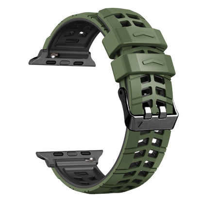 For Apple Watch Series 2 42mm Twill Dual-row Buckle Silicone Watch Band(Army Green Black) by bashfashion