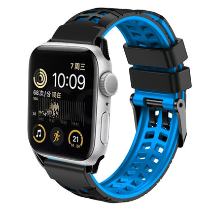 For Apple Watch 42mm Twill Dual-row Buckle Silicone Watch Band(Black Blue) by bashfashion