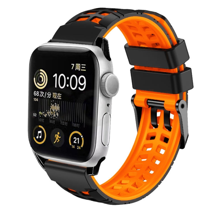 For Apple Watch 42mm Twill Dual-row Buckle Silicone Watch Band(Black Orange) by bashfashion