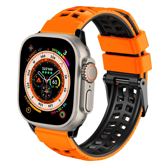 For Apple Watch Ultra 2 49mm Twill Dual-row Buckle Silicone Watch Band(Orange Black) by bashfashion
