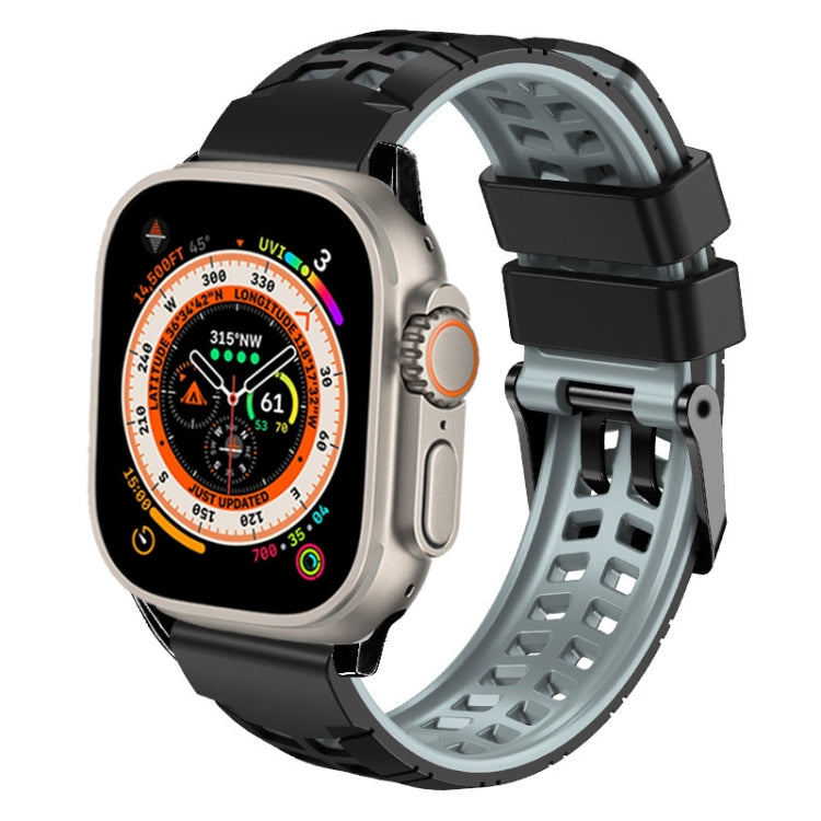 For Apple Watch Ultra 2 49mm Twill Dual-row Buckle Silicone Watch Band(Black Grey) by bashfashion