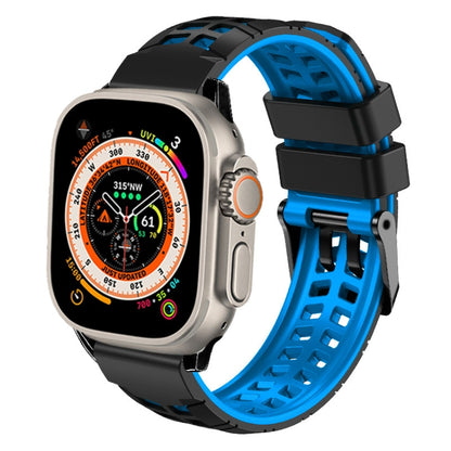 For Apple Watch Ultra 2 49mm Twill Dual-row Buckle Silicone Watch Band(Black Blue) by bashfashion