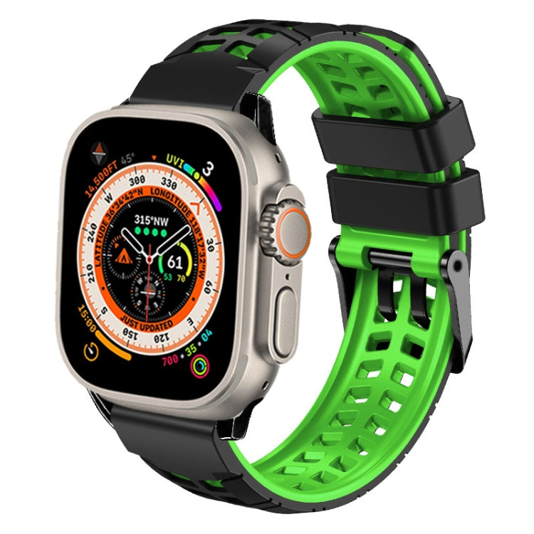For Apple Watch Ultra 2 49mm Twill Dual-row Buckle Silicone Watch Band(Black Green) by bashfashion