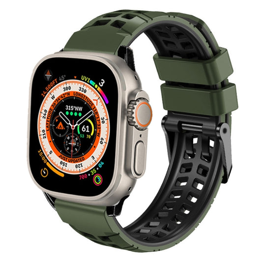For Apple Watch Ultra 2 49mm Twill Dual-row Buckle Silicone Watch Band(Army Green Black) by bashfashion
