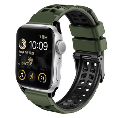 For Apple Watch SE 2023 40mm Twill Dual-row Buckle Silicone Watch Band(Army Green Black) by bashfashion