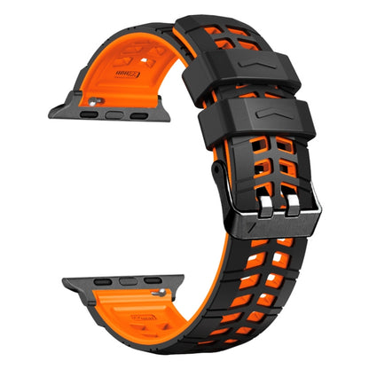For Apple Watch SE 2023 44mm Twill Dual-row Buckle Silicone Watch Band(Black Orange) by bashfashion