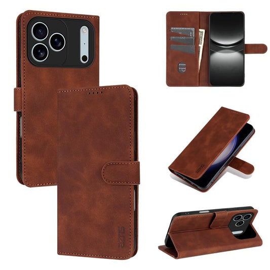 For iPhone 17 Pro AZNS Skin Feel Calf Texture Flip Leather Phone Case(Brown) by AZNS