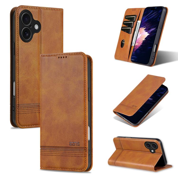 For iPhone 17 AZNS Magnetic Calf Texture Flip Leather Phone Case(Light Brown) by AZNS