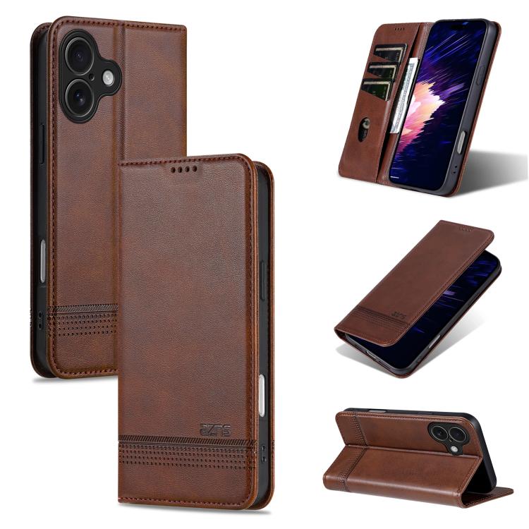 For iPhone 17 AZNS Magnetic Calf Texture Flip Leather Phone Case(Dark Brown) by AZNS