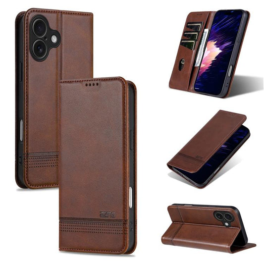 For iPhone 17 AZNS Magnetic Calf Texture Flip Leather Phone Case(Dark Brown) by AZNS