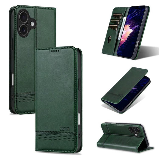 For iPhone 17 AZNS Magnetic Calf Texture Flip Leather Phone Case(Dark Green) by AZNS
