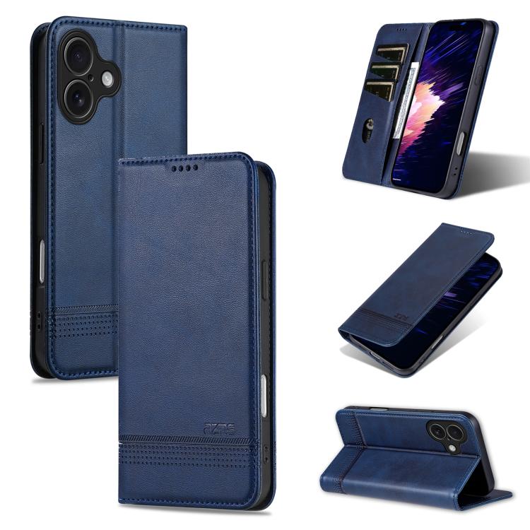 For iPhone 17 AZNS Magnetic Calf Texture Flip Leather Phone Case(Dark Blue) by AZNS