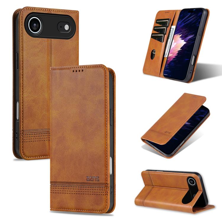 For iPhone Air AZNS Magnetic Calf Texture Flip Leather Phone Case(Light Brown) by AZNS