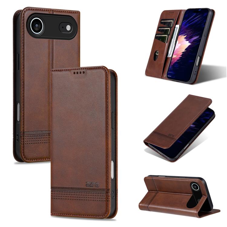 For iPhone Air AZNS Magnetic Calf Texture Flip Leather Phone Case(Dark Brown) by AZNS