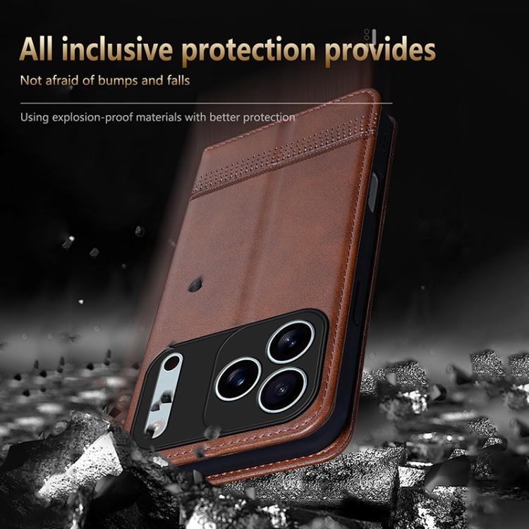For iPhone 17 Pro AZNS Magnetic Calf Texture Flip Leather Phone Case(Light Brown) by AZNS