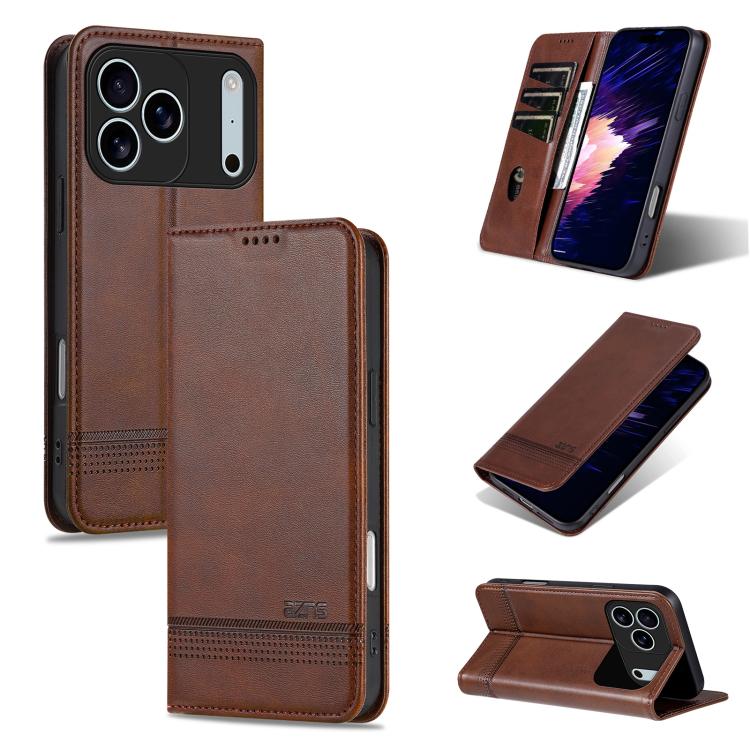 For iPhone 17 Pro AZNS Magnetic Calf Texture Flip Leather Phone Case(Dark Brown) by AZNS