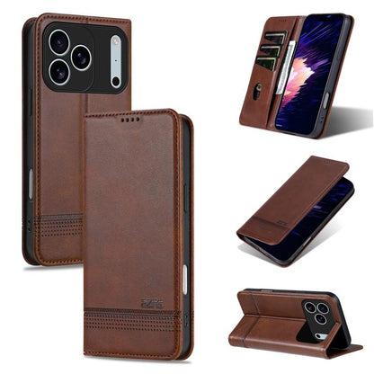 For iPhone 17 Pro AZNS Magnetic Calf Texture Flip Leather Phone Case(Dark Brown) by AZNS