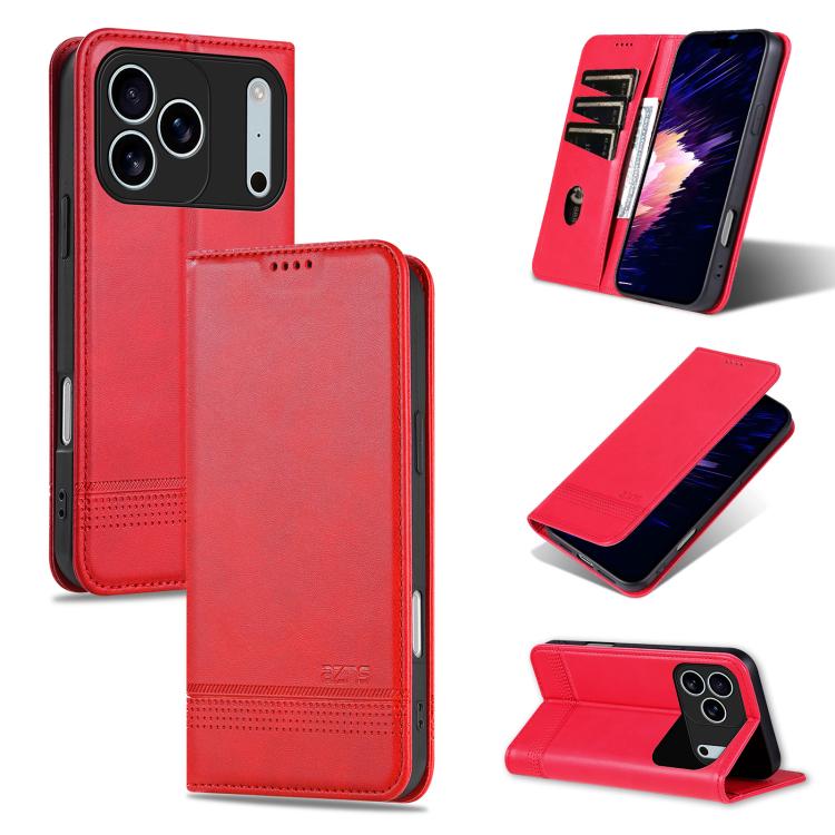 For iPhone 17 Pro AZNS Magnetic Calf Texture Flip Leather Phone Case(Red) by AZNS