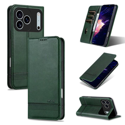For iPhone 17 Pro AZNS Magnetic Calf Texture Flip Leather Phone Case(Dark Green) by AZNS