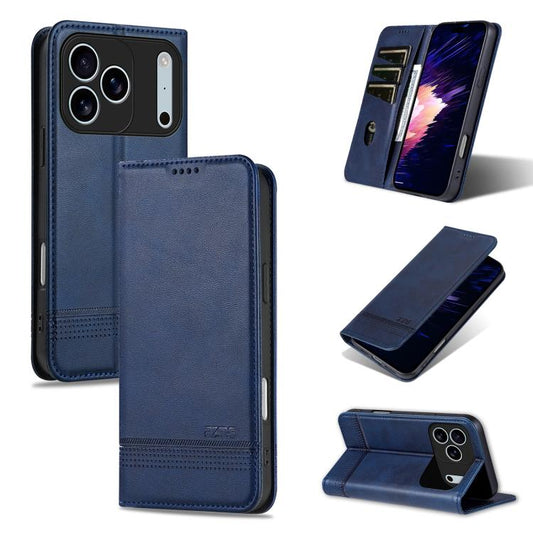 For iPhone 17 Pro AZNS Magnetic Calf Texture Flip Leather Phone Case(Dark Blue) by AZNS