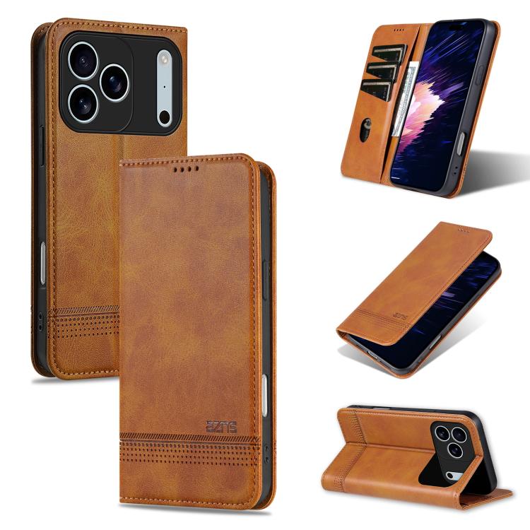 For iPhone 17 Pro Max AZNS Magnetic Calf Texture Flip Leather Phone Case(Light Brown) by AZNS