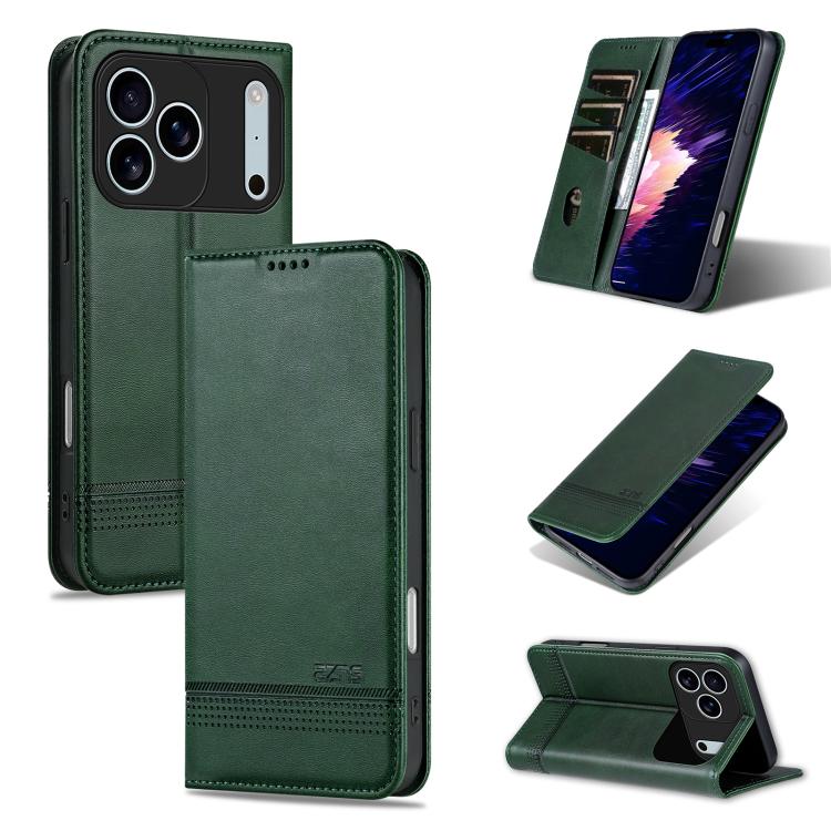 For iPhone 17 Pro Max AZNS Magnetic Calf Texture Flip Leather Phone Case(Dark Green) by AZNS