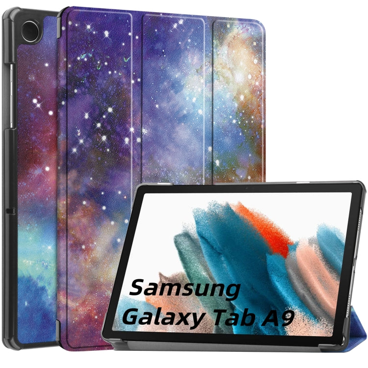 For Samsung Galaxy Tab A9 / Tab A11 Custer Painted 3-Fold Holder Smart Leather Tablet Case(Galaxy Nebula) by bashfashion