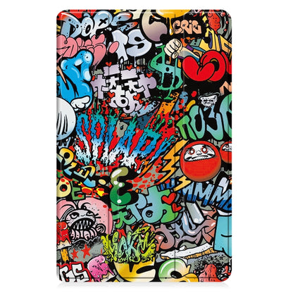 For Samsung Galaxy Tab A9 / Tab A11 Custer Painted 3-Fold Holder Smart Leather Tablet Case(Graffiti) by bashfashion