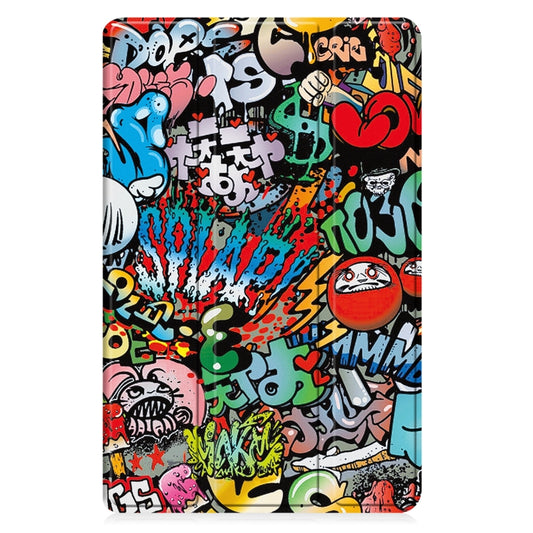 For Samsung Galaxy Tab A9 / Tab A11 Custer Painted 3-Fold Holder Smart Leather Tablet Case(Graffiti) by bashfashion