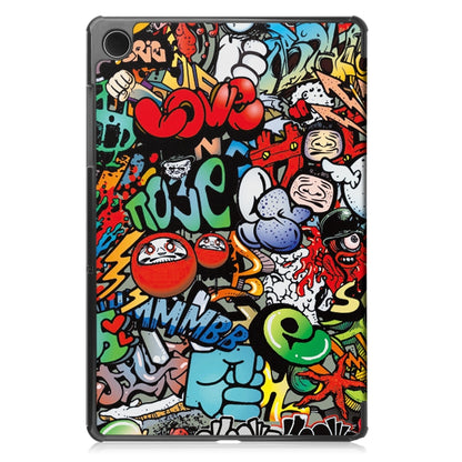 For Samsung Galaxy Tab A9 / Tab A11 Custer Painted 3-Fold Holder Smart Leather Tablet Case(Graffiti) by bashfashion