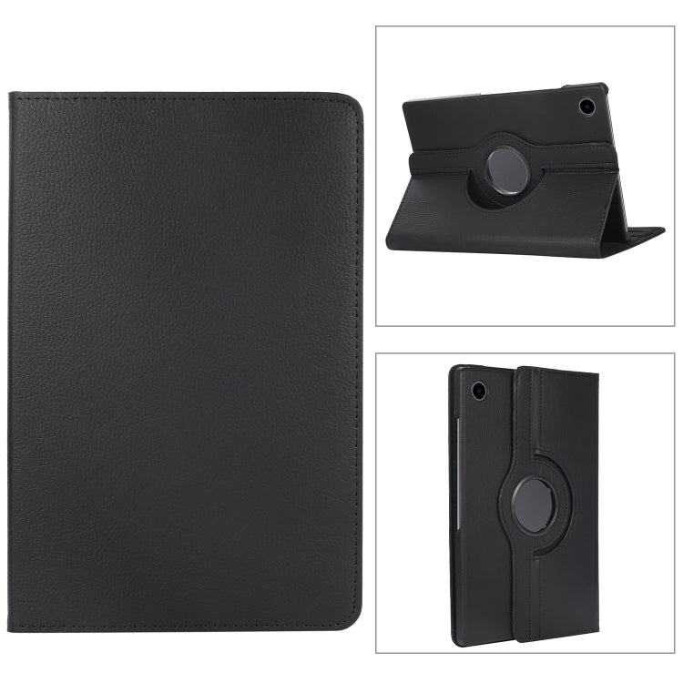 For Samsung Galaxy Tab A9 / Tab A11 Litchi Texture 360 Degrees Rotation Holder Leather Tablet Case(Black) by bashfashion