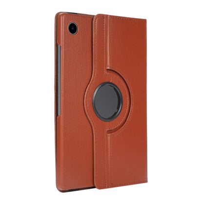 For Samsung Galaxy Tab A9 / Tab A11 Litchi Texture 360 Degrees Rotation Holder Leather Tablet Case(Brown) by bashfashion