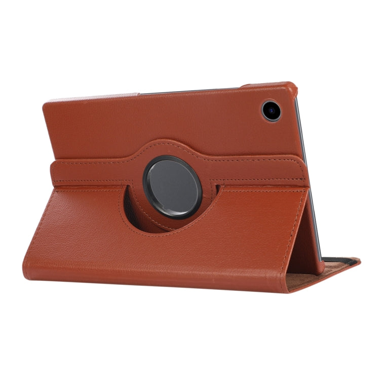 For Samsung Galaxy Tab A9 / Tab A11 Litchi Texture 360 Degrees Rotation Holder Leather Tablet Case(Brown) by bashfashion