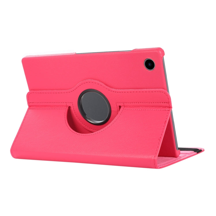 For Samsung Galaxy Tab A9 / Tab A11 Litchi Texture 360 Degrees Rotation Holder Leather Tablet Case(Rose Red) by bashfashion