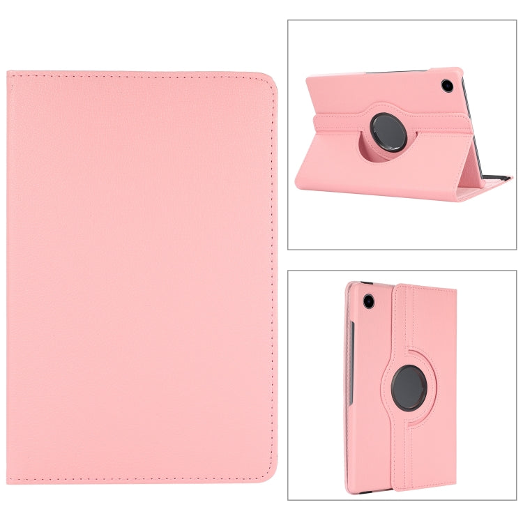 For Samsung Galaxy Tab A9 / Tab A11 Litchi Texture 360 Degrees Rotation Holder Leather Tablet Case(Pink) by bashfashion