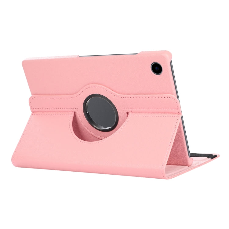 For Samsung Galaxy Tab A9 / Tab A11 Litchi Texture 360 Degrees Rotation Holder Leather Tablet Case(Pink) by bashfashion