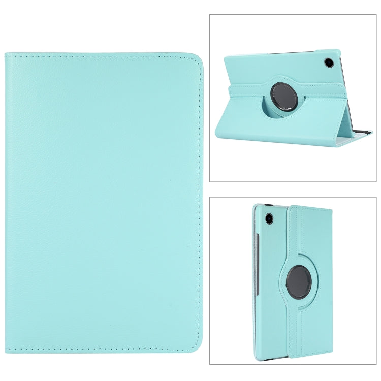 For Samsung Galaxy Tab A9 / Tab A11 Litchi Texture 360 Degrees Rotation Holder Leather Tablet Case(Sky Blue) by bashfashion