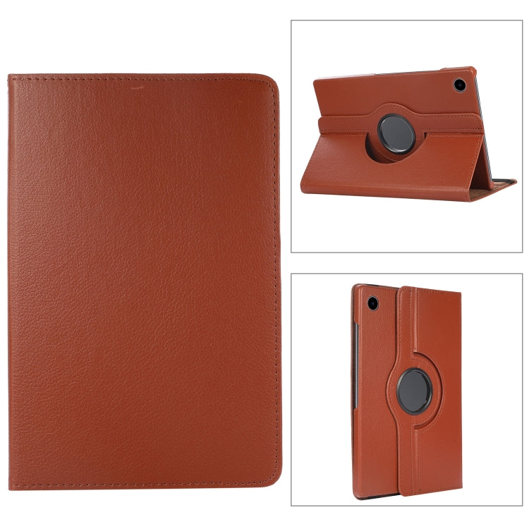 For Samsung Galaxy Tab A9+ / Tab A11+ Litchi Texture 360 Degrees Rotation Holder Leather Tablet Case(Brown) by bashfashion