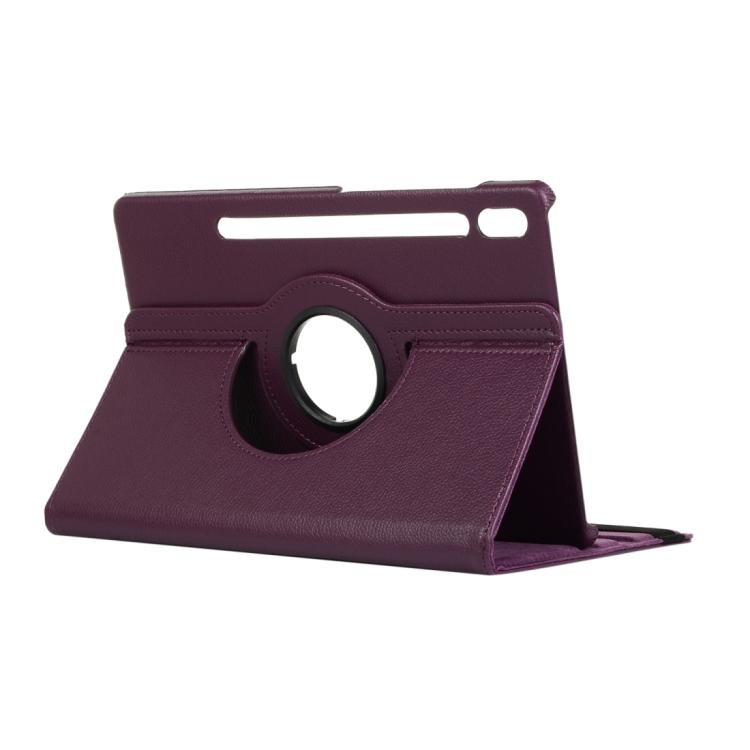 For Samsung Galaxy Tab S10 FE+ Litchi Texture 360 Degrees Rotation Holder Leather Tablet Case(Purple) by bashfashion